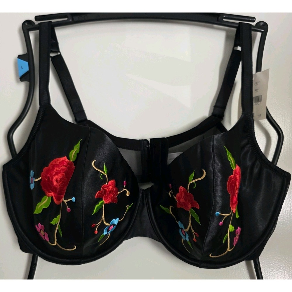Casique Embroidered Floral Black Wired Bra 42D New With Tag